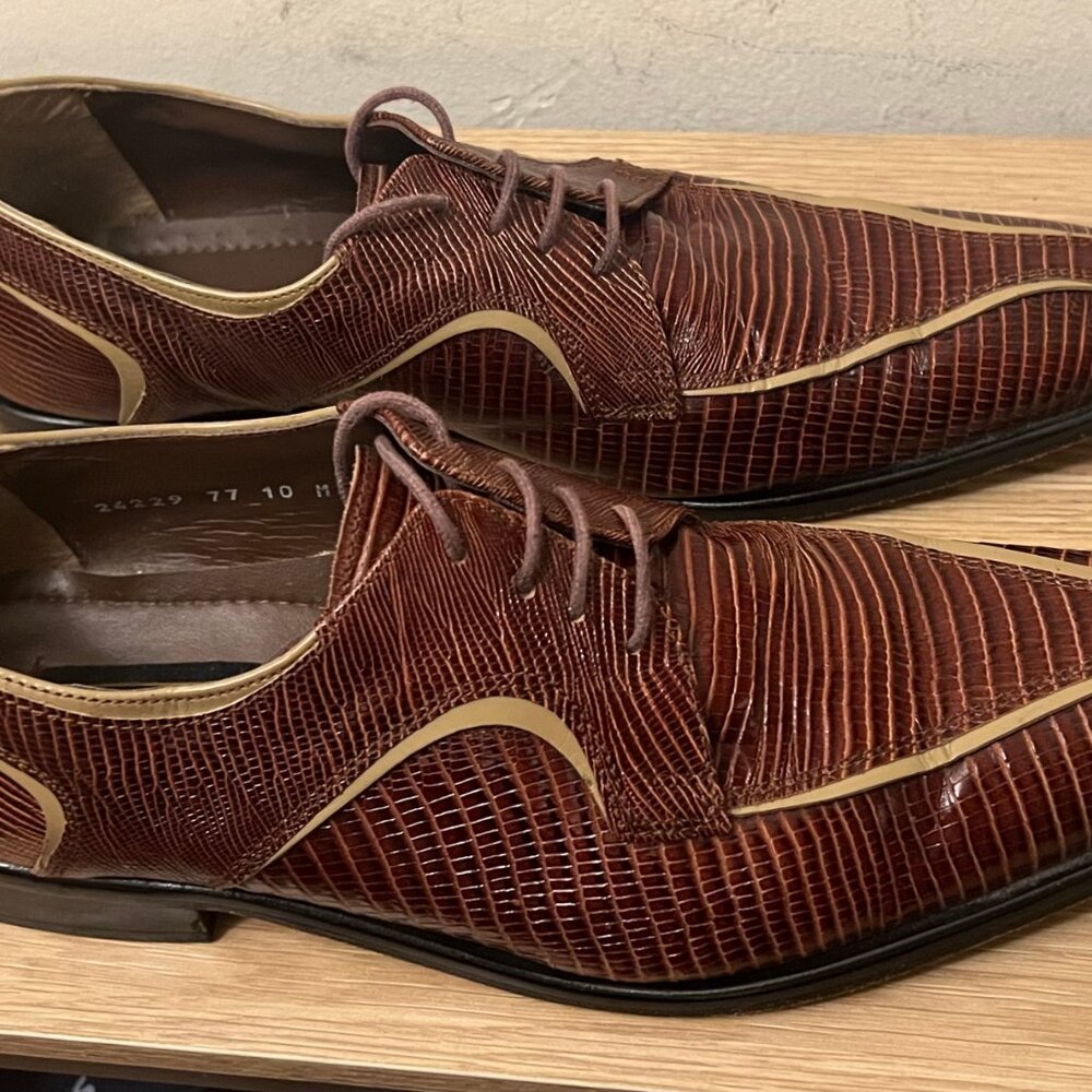 Stylish Lizard Print Leather Shoes, Stacy Adams, 2 Tone, 10M